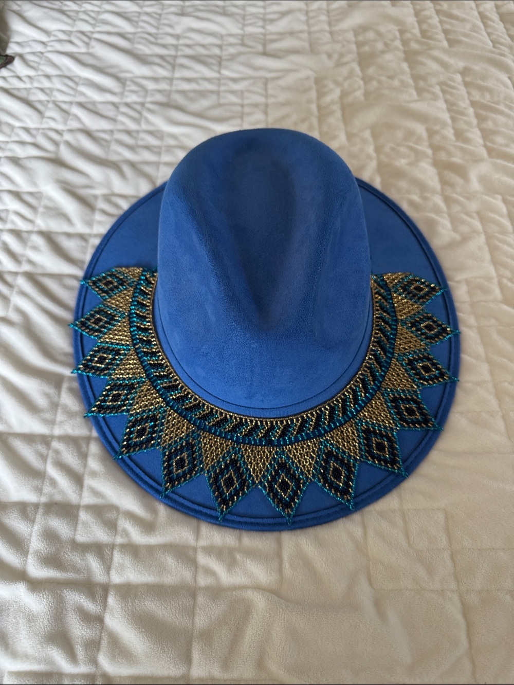 Blue Embellished Beaded Fedora Hat - Picture 6 of 7